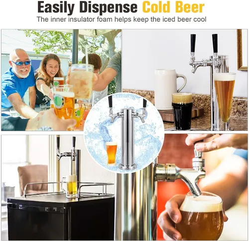 Miniatura 6 de Dispensador de torre de cerveza doble – Torre Kegerator de doble toque, dispensador de torre de cerveza de barril preinstalado, línea de cerveza