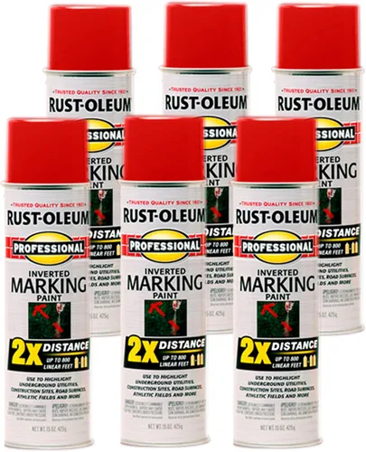 Rust-Oleum 266591-6PK Pintura en Aerosol Profesional 2X Distance Inverted Marking, Rojo Safety, 15 Onzas (Paquete de 6)