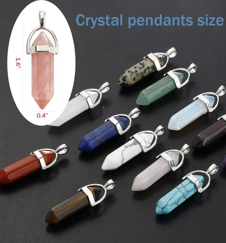 Miniatura 3 de Lezam 24 piezas de dijes de cristal de curación para mujeres, piedras naturales de cuarzo de chakra, dijes hexagonales de piedra preciosa a granel