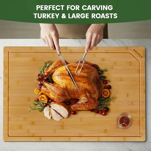 Miniatura 4 de Tabla de cortar de bambú extra grande de 36 pulgadas para cocina, tabla de cortar de madera con ranura profunda para jugo y mango, tabla de cortar