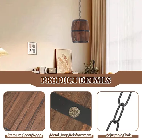 Miniatura 3 de Copkim Lámpara colgante de barril de vino de madera rústica con cadena ajustada, lámpara colgante antigua E26 lámpara de techo para bar, cocina