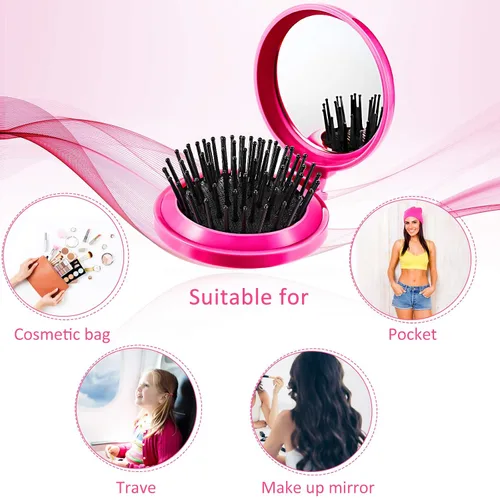 Miniatura 7 de Boao Paquete de 2 Cepillos de Cabello con Espejo de Viaje Plegables Redondos Portátiles Plegables de Bolsillo Mini Peine Compacto de Tamaño de Viaje
