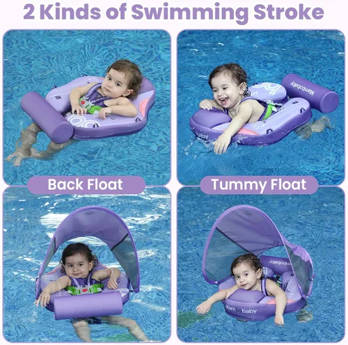 Miniatura 6 de Mambobaby Flotador no inflable para bebé con toldo, sistema de seguridad de cinco puntos, toldo 3D (desmontable) UPF 50+, flotadores de piscina