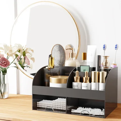 Miniatura 4 de Organizador de maquillaje con cajones, almacenamiento de cosméticos para tocador y encimera de baño, soporte de belleza para lápiz labial y brochas