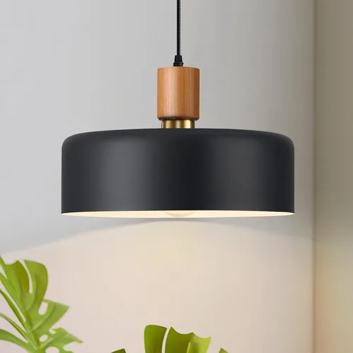 Miniatura 10 de Lámpara colgante moderna negra sobre isla de cocina, iluminación colgante industrial, lámpara colgante de techo de madera ajustable para comedor