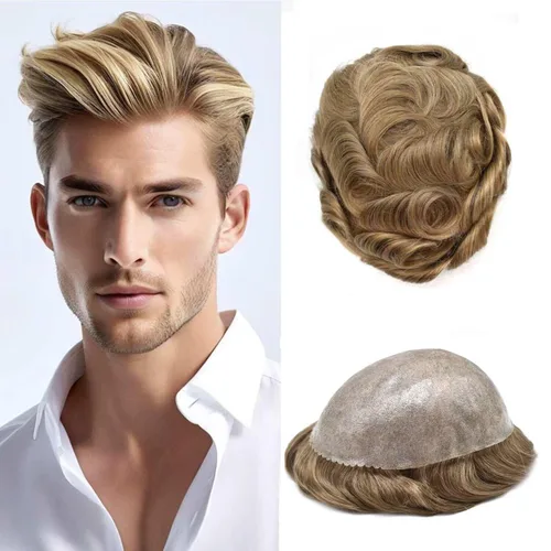 Miniatura 13 de Peluca completa de poliuretano para hombre, sistemas de reemplazo de cabello humano, piel fina y duradera, para hombre, prótesis de cabello