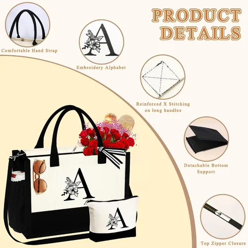 Miniatura 4 de Regalos de cumpleaños para mujeres y ella, bolsa de lona con monograma, bolsa de maquillaje, regalos personalizados para profesores, amigas