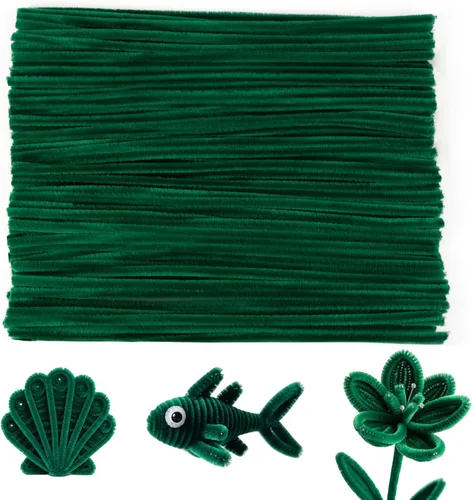 Miniatura 12 de Caydo 100 piezas de limpieza de tuberías verde militar, tallos de felpilla flexibles para proyectos de manualidades y decoraciones del día