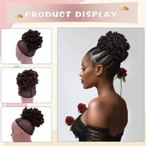 Miniatura 6 de DreadLocks Chignons Afro High Puff Cola de Caballo con Cordón Moño de Cabello Postizos Faux Locs Chignons con Clip Cola de Caballo para Mujeres