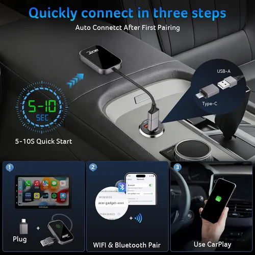 Miniatura 7 de Acer Gadget - Adaptador inalámbrico CarPlay para Apple — Adaptador inalámbrico Apple CarPlay inalámbrico para iPhone Actualización de CarPlay