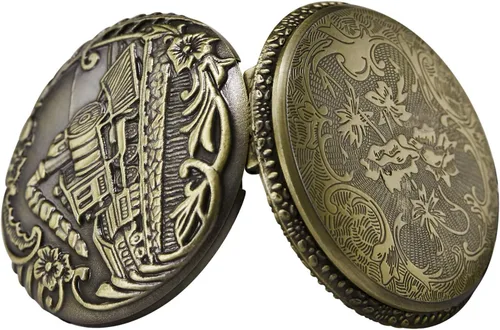 Miniatura 4 de Reloj de bolsillo con tren de vapor de cuarzo para hombres y mujeres con cadena, bronce, Bronce 1, Retro