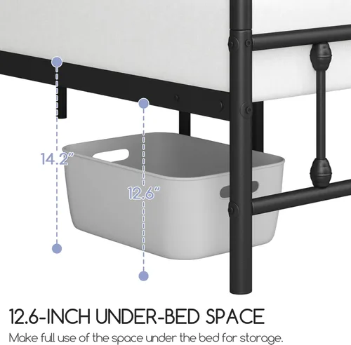 Miniatura 8 de Topeakmart Marco de Cama de Metal Estilo Victoriano Tamaño Twin XL con Cabecero/Base de Colchón/No Necesita Somier/Almacenamiento Bajo la Negro