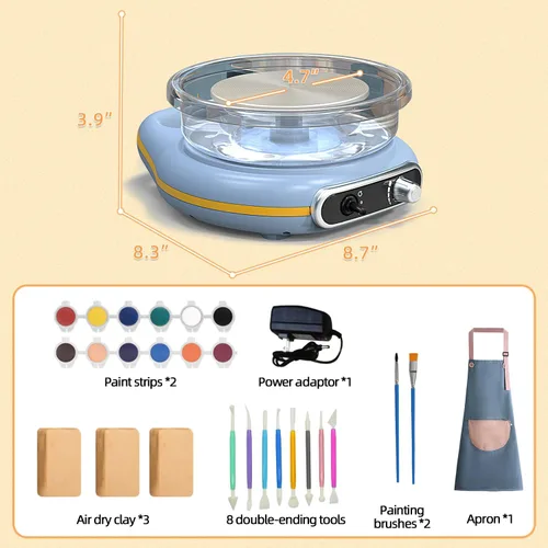 Miniatura 2 de Mini kit de rueda de cerámica para niños, máquina de cerámica eléctrica de rotación bidireccional de 4.7 pulgadas, velocidad ajustable, bajo ruido