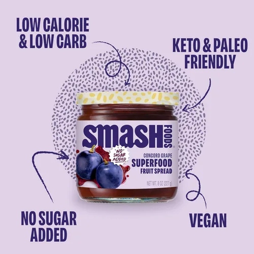 Miniatura 4 de Chia Smash – Mermelada de Uva Mermelada keto baja en calorías, sin azúcar añadida con fruta reutilizada y semillas de chía Untable de frutas