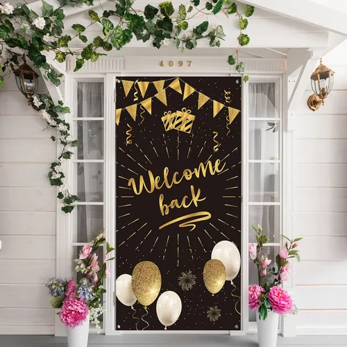 Decoración de pancarta de bienvenida para puerta, decoración de fiesta de regreso a casa, decoración de fondo para cabina de fotos de fiesta de