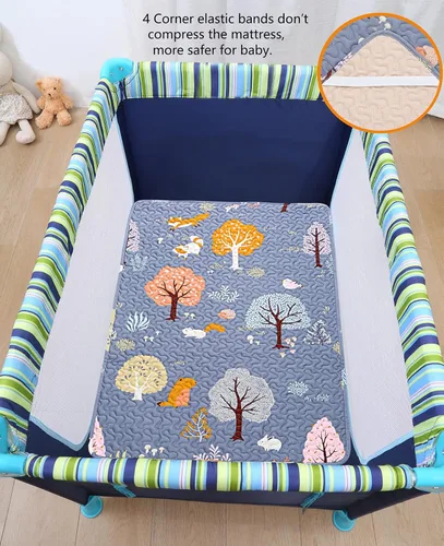 Miniatura 4 de Padded Pack n Play Sheets - Protector de colchón transpirable y grueso, acolchado de 38 x 26 pulgadas, sábana bajera ajustable para Graco, mini