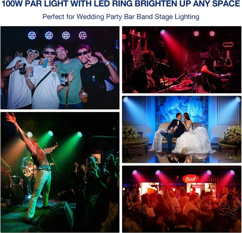 Miniatura 5 de Luces LED Par de escenarios: 100 W regulables de doble efecto 10 anillos LED rodeado de 14 RGBW Par Can - Control remoto y DMX - para fiesta de DJ