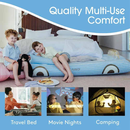 Miniatura 5 de FUNBOY Cama de viaje infantil azul inflable y colchón. Perfecta para fiestas de pijamas. Incluye bolsa de almacenamiento y transporte, individual