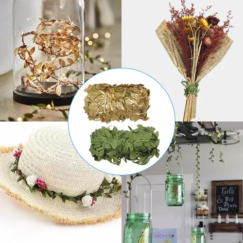 Miniatura 7 de 2 cintas de hojas de 43.7 yardas, cuerda de hojas de lyfLux para manualidades, boda, decoración del hogar (dorado + verde)