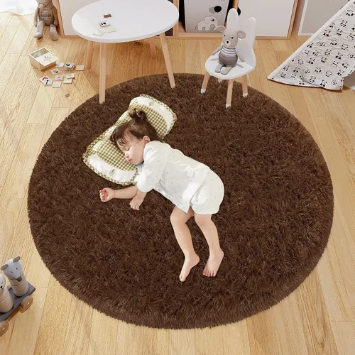 Miniatura 25 de Alfombra circular pequeña para dormitorio, 2 x 2 pies, color azul, para decoración de habitación de niños, redonda esponjosa para guardería