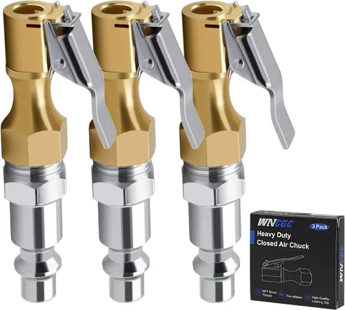 Portabrocas de aire, paquete de 3, portabrocas resistente para neumáticos con flujo cerrado de 1/4" FNPT para accesorios de inflador de neumáticos,