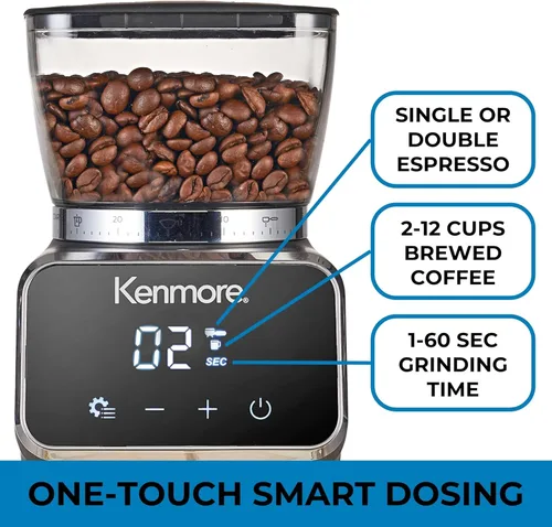 Miniatura 4 de Kenmore - Molinillo de café cónico para café expreso, prensa francesa, goteo, tamaño de moler ajustable, molino de frijoles, control digital