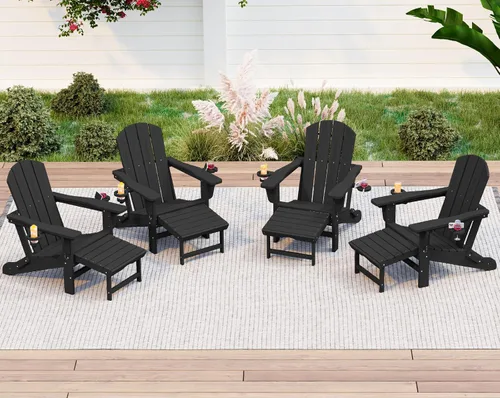 Miniatura 41 de KINGYES Silla Adirondack plegable ajustable con otomana retráctil, silla reclinable Adirondack de polietileno de alta densidad con soporte