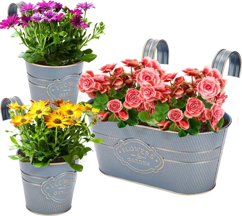 Miniatura 10 de PerGar Paquete de 3 macetas de metal para exteriores, macetas colgantes de 10.6 pulgadas con ganchos desmontables y agujeros de drenaje, jardineras