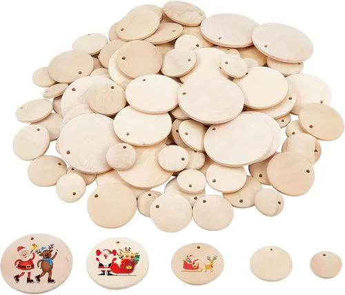 Miniatura 11 de NBEADS 100 piezas de madera sin terminar de 1.96 pulgadas con forma de anillos, adornos circulares, rebanadas de madera en blanco para pintura