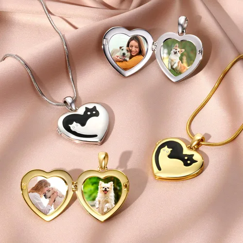 Miniatura 4 de Fanery Sue Collar Personalizado con Medallón de Mascota, Collares con Medallón en Forma de Corazón con Fotos, Collares de Recuerdo para Perros