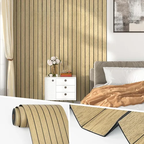 Miniatura 12 de Wallercity Paneles de madera 3D gris/negro para paredes, paneles de pared de listones de madera autoadhesivos para dormitorio, baño, panel de pared