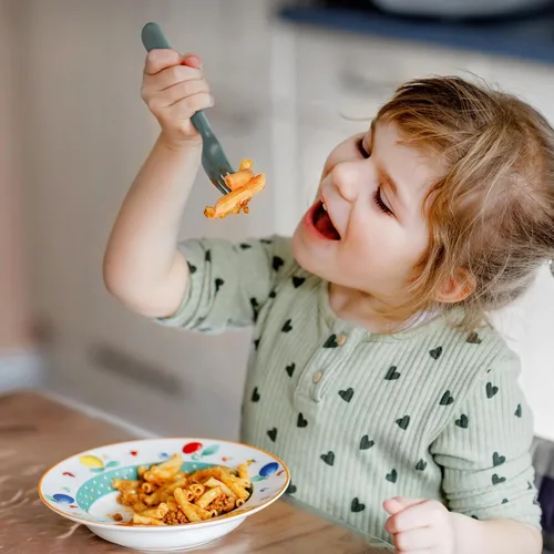 Miniatura 4 de Juego de 12 utensilios para niños pequeños, cucharas y tenedores de plástico para niños, cubiertos seguros para niños, cubiertos reutilizables