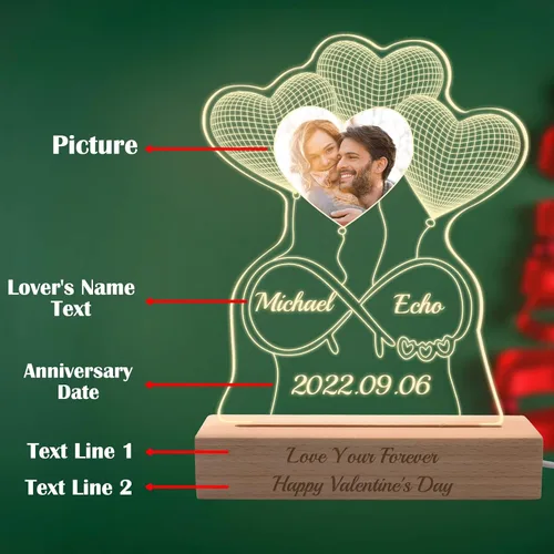 Miniatura 7 de Regalo para ella, lámpara nocturna de acrílico infinito 3D personalizada con imagen, luz nocturna con foto personalizada, placas acrílicas