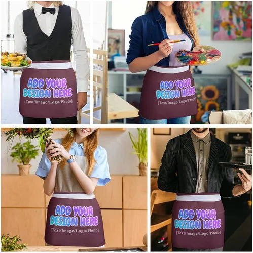 Miniatura 281 de AXKEUDO Delantal personalizado con bolsillos, delantales de cintura para camarera para cocinar en casa, restaurante, servir trabajo
