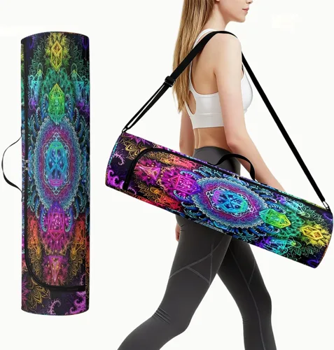 Miniatura 5 de Mandala Yoga Mat Bolsa Portador Cremallera Completa Tamaño Extra Grande 7.9 in*29.9 in Correa Ajustable Pilates Gimnasio Tote Bag Ejercicio Noche