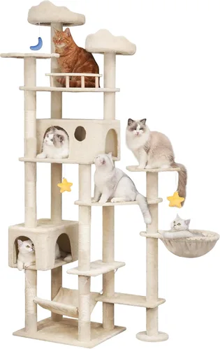 Meecal Árbol de gato resistente de 79 pulgadas para gatos de interior y adulto, torre gigante alta para gatos con poste rascador, perchas grandes,