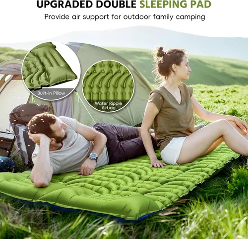 Miniatura 6 de Almohadilla de dormir doble para campamento, autoinflable de 4 pulgadas, extra gruesa, para 2 personas con almohada, bomba de pie incorporada