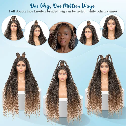 Miniatura 5 de Pelucas trenzadas de imitación sin nudos para mujer, peluca trenzada de encaje frontal, peluca trenzada con cabello de bebé, pelucas trenzadas