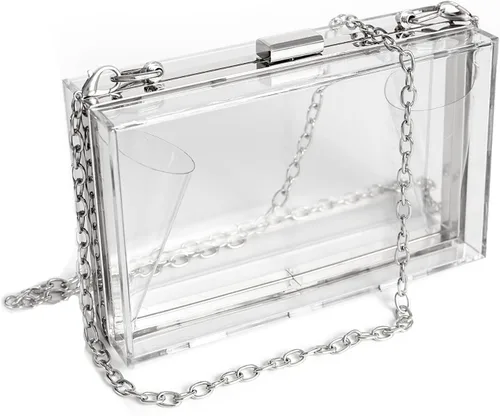 Miniatura 13 de WJCD - Bolso de mano de acrílico transparente para mujer, bolso de hombro con correa de cadena de dorada desmontable Premium Acrylic, Stadium