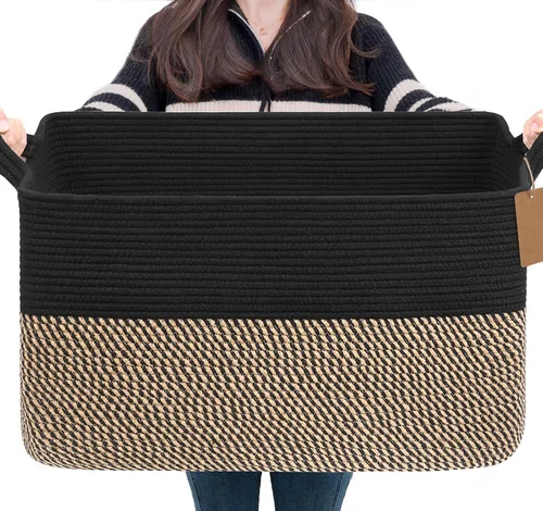 Miniatura 27 de Goodpick Cesta de Almacenamiento Negra para Estantes, Cestas Tejidas para Almacenamiento, Cestas de Almacenamiento de Juguetes para Niños, Cesta