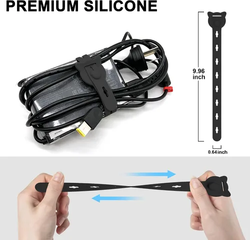 Miniatura 2 de 12 bridas reutilizables de silicona, 10 x 0.6 pulgadas, para agrupar y organizar cables de cables, gestión de cables extensible en el hogar, cocina