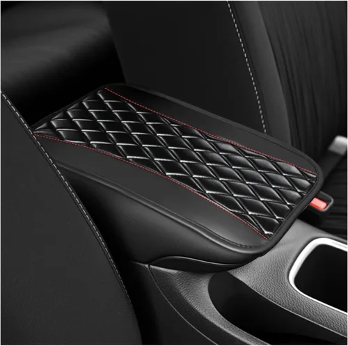 Funda para consola central de automóvil, funda de piel sintética para reposabrazos de automóvil con diseño de rejilla de diamante, fundas Negro