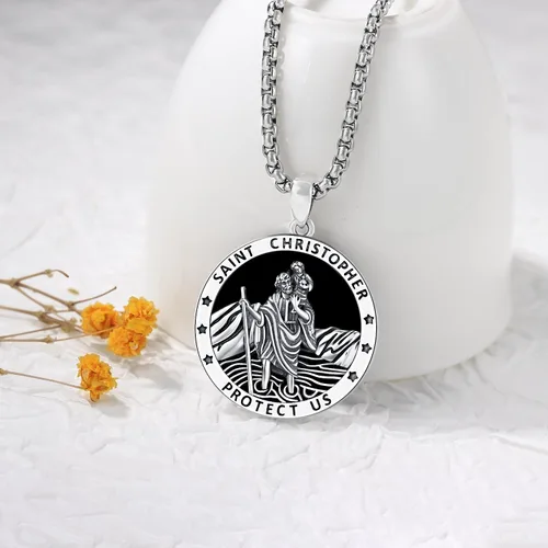 Miniatura 76 de Odinstone Collar de plata de ley 925 con medalla de San Miguel/San Cristóbal/San Benito/Crucifijo de Jesús/San Uriel/Arcángel Rafael para hombres