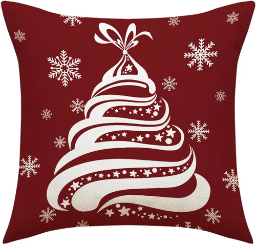 Miniatura 5 de Juego de 4 fundas de almohada de Navidad, 18 x 18 pulgadas, color rojo y blanco, fundas decorativas de invierno para el hogar, sofá, sofá