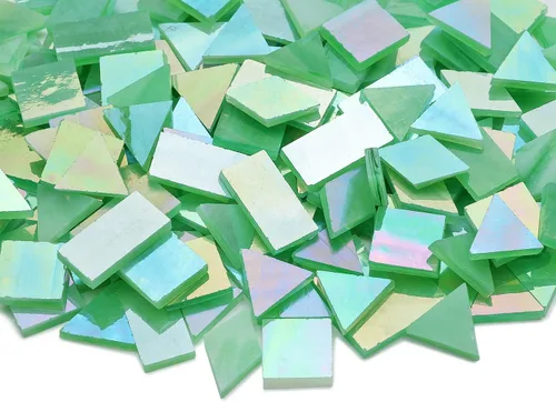 Miniatura 2 de 200 piezas a granel de azulejos de vidrio de mosaico iridiscente, 4 formas mezcladas de piezas de azulejos de vidrio coloreado para manualidades