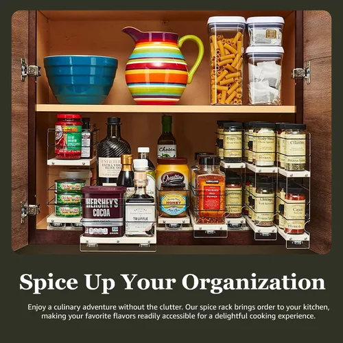 Miniatura 7 de Vertical Spice - Organizador de especias deslizante grande extraíble - 2 cajones individuales de 1 nivel - Soporte de condimentos con ruedas de alta