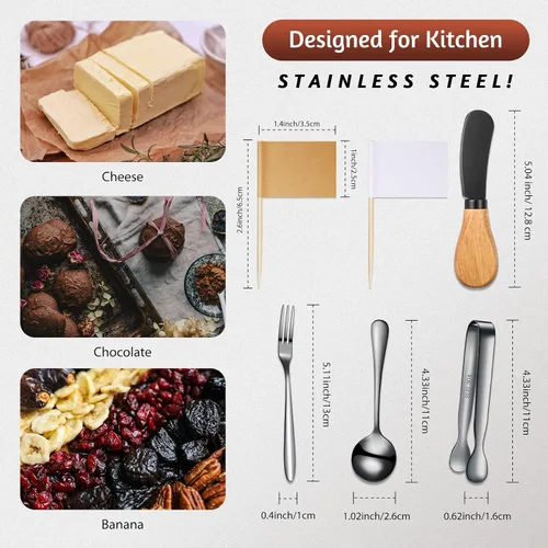 Miniatura 2 de Juego de 34 cuchillos esparcidores de mantequilla de queso, cuchillos esparcidores de acero inoxidable con asas de madera, tableros de charcutería