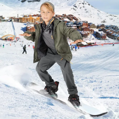 Miniatura 8 de linlon Pantalones cargo de senderismo para niños y jóvenes, impermeables, con forro polar suave y forro polar, pantalones de nieve aislados, Nieve