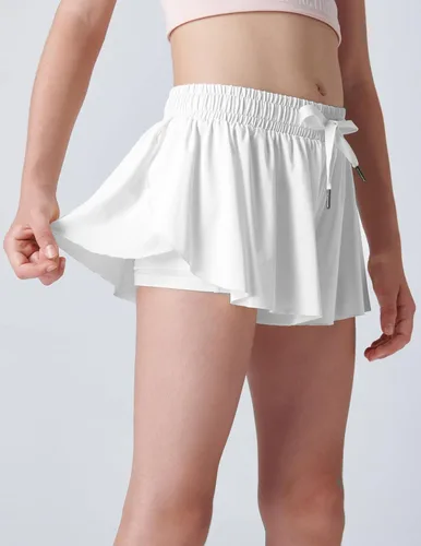Miniatura 63 de Paquete de 3 pantalones cortos fluidos para niñas con forro de elastano, 2 en 1, faldas de mariposa para jóvenes, para fitness, correr, deportes