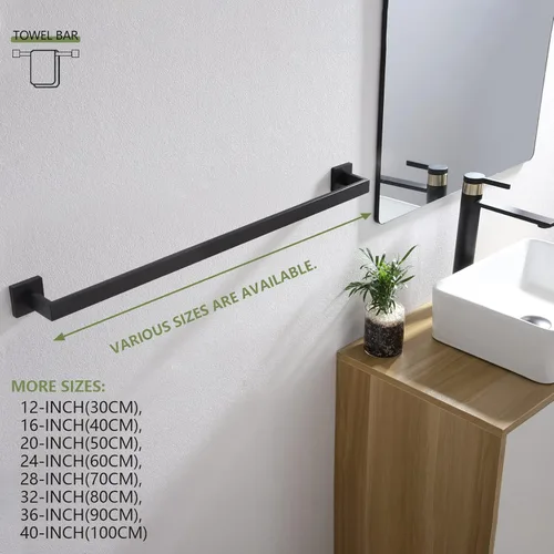 Miniatura 4 de KOKOSIRI Toallero individual de 32 pulgadas, soporte para toallas de baño, gancho cuadrado para bata de baño, gancho para abrigo, montado